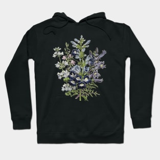 Blue Flowers Bouquet Vintage Botanical Illustration Hoodie